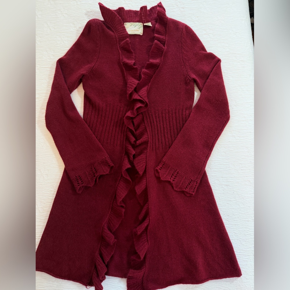 Sparrow Anthropologie Cardigan Sweater burgundy size S long duster - Picture 6 of 10